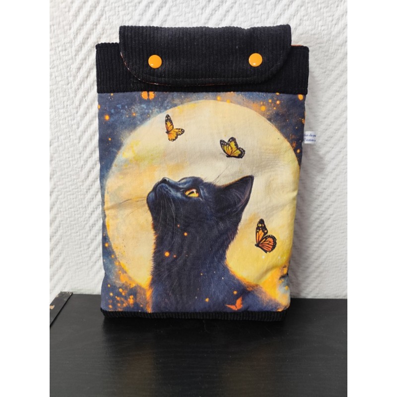 Pochette à livre molletonnée imprimé chat noir et papillons
