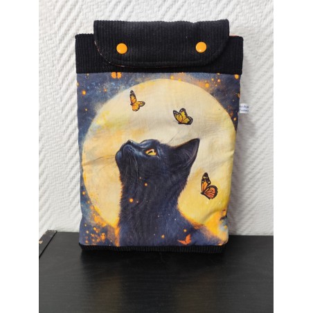 Pochette à livre molletonnée imprimé chat noir et papillons