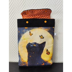 Pochette à livre molletonnée imprimé chat noir et papillons