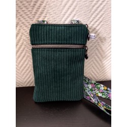 Pochette téléphone velours vert sapin doublure fleurie