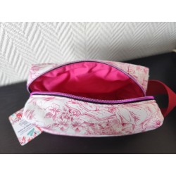 Trousse de toilette en toile coton façon toile de Jouy rose