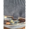 Sac à dos velours bleu marine et imprimé fleuri fond bleu