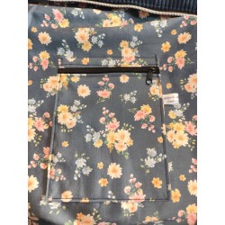 Sac à dos velours bleu marine et imprimé fleuri fond bleu