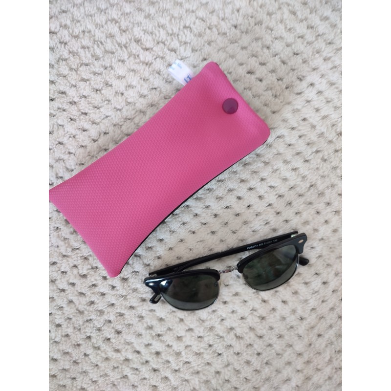 Pochette a lunettes molletonnée simili rose texturé et simili noir