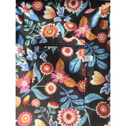 Sac à dos velours noir et imprimé fleuri sixties fond noir