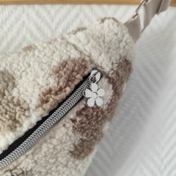 Sac banane xl tissu sherpa écru fleuri et doublure fleuri mauve