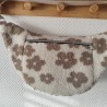 Sac banane xl tissu sherpa écru fleuri et doublure fleuri mauve