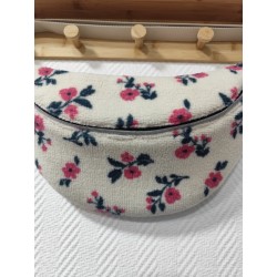 Sac banane xl tissu sherpa écru fleurs roses et doublure fleurie