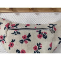 Sac banane xl tissu sherpa écru fleurs roses et doublure fleurie