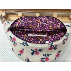 Sac banane xl tissu sherpa écru fleurs roses et doublure fleurie