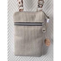 Pochette téléphone velours écru et imprimé léopard fond écru