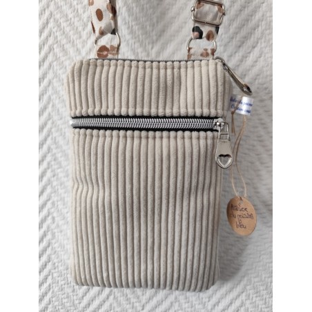 Pochette téléphone velours écru et imprimé léopard fond écru