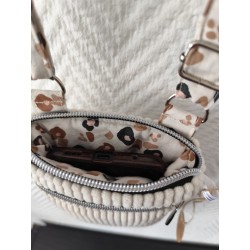 Pochette téléphone velours écru et imprimé léopard fond écru