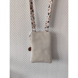 Pochette téléphone velours écru et imprimé léopard fond écru