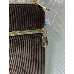 Pochette téléphone velours marron chocolat et doublure léopard écru