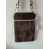 Pochette téléphone velours marron chocolat et doublure léopard écru