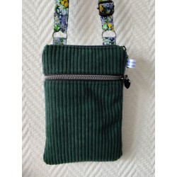 Pochette téléphone velours vert sapin doublure fleurie