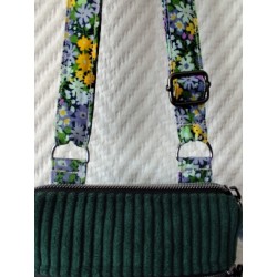 Pochette téléphone velours vert sapin doublure fleurie