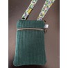 Pochette téléphone velours vert sapin doublure fleurie