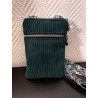 Pochette téléphone velours vert sapin doublure fleurie