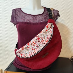 Sac banane xl velours bordeaux et imprimé fleuri rouge
