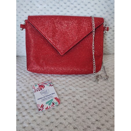 Pochette de soirée pailletée rouge