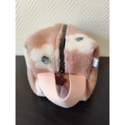 Trousse de toilette en tissu moumoute rose à fleurs avec poignée rose