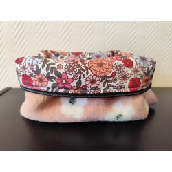 Trousse de toilette en tissu moumoute rose à fleurs avec poignée rose