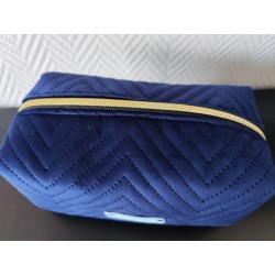 Trousse de toilette en velours matelassé bleu nuit tout doux  avec poignée