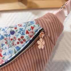 Sac banane xl velours rose et imprimé fleuri printanier