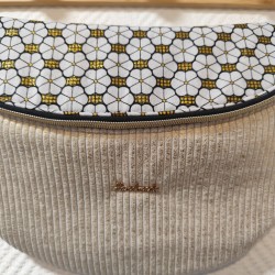 Sac banane xl velours écru doré et imprimé wax fleuri doré