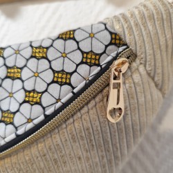 Sac banane xl velours écru doré et imprimé wax fleuri doré