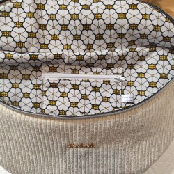 Sac banane xl velours écru doré et imprimé wax fleuri doré