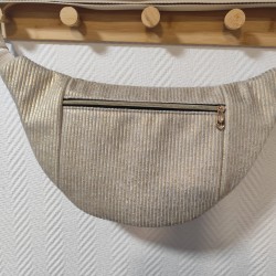 Sac banane xl velours écru doré et imprimé wax fleuri doré