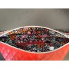 Sac banane simili rouge et imprimé fleuri fond noir
