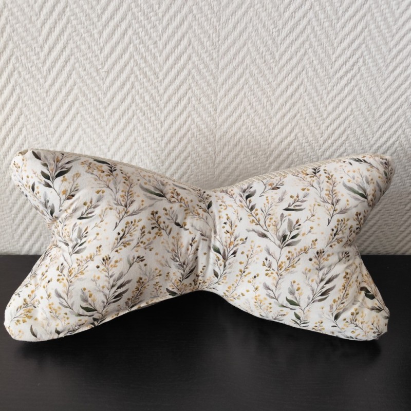 Coussin de lecture imprimé mimosa et velours doré