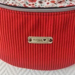 Sac banane xl velours rouge et imprimé fleuri rouge