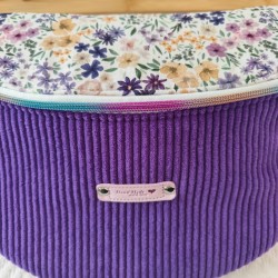 Sac banane xl velours violet et imprimé fleuri mauve