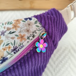 Sac banane xl velours violet et imprimé fleuri mauve