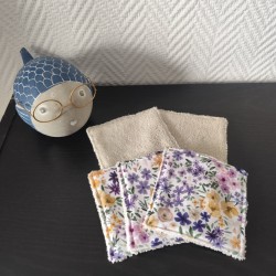 Lot de 5 lingettes lavables en coton imprimé et éponge bambou