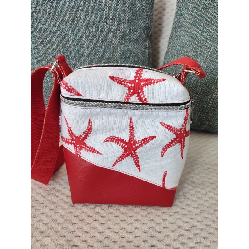 Pochette bandoulière simili rouge et imprimé étoiles de mer rouge