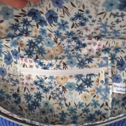 Sac banane xl velours bleu électrique et imprimé fleuri bleu