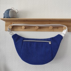 Sac banane xl velours bleu électrique et imprimé fleuri bleu