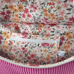 Sac banane xl velours rose violine et imprimé fleuri assorti