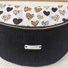 Sac banane xl velours noir et imprimé coeur léopard