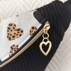 Sac banane xl velours noir et imprimé coeur léopard