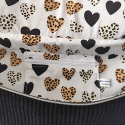 Sac banane xl velours noir et imprimé coeur léopard