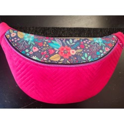 Sac banane xl velours matelassé rose fushia et imprimé fleuri