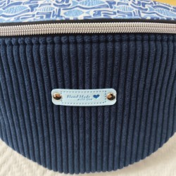 Sac banane velours bleu marine et imprimé poisson bleu