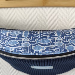 Sac banane velours bleu marine et imprimé poisson bleu